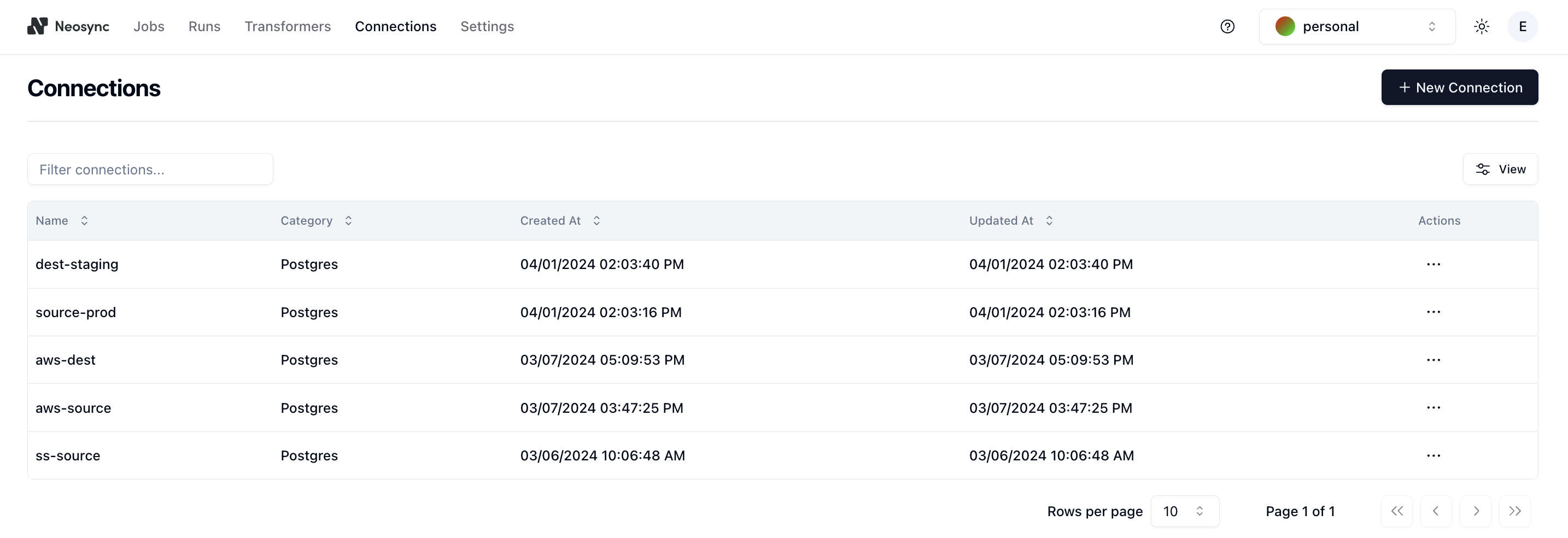 Postgres Connections Page